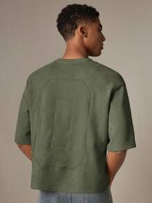 SWAVVY 男士针织时尚休闲宽松数字刺绣短袖 T 恤，夏季、学校、秋季 - 綠色 - 查看 3