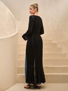 RueChic WOMEN CROCHET KNIT BUTTON-UP MAXI DRESS CREAM - Cream - View 2