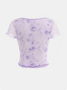 SHEIN Girlism Tween 女童优雅碎花蝴蝶结短袖短款 T 恤