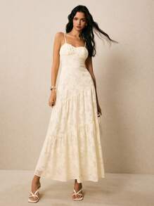 Poéselle Damen extra langes ärmelloses Kleid, modisch für den Sommer - Aprikosenfarben - Übersicht 5