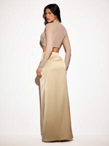 VIOLA AND VESPER Warm Sand Elegant High-Waist Satin Mermaid Maxi Skirt Women Summer Outfits