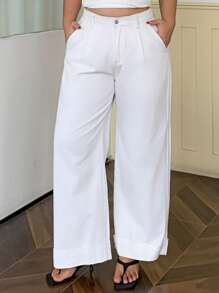 Dazy Plus Loose Straight-Leg Ankle Cuff White Long Jeans, Four Seasons - White - View 7