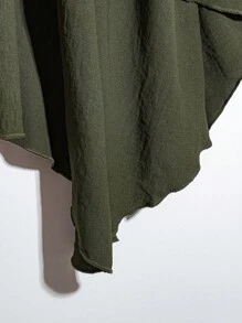 Linhara Plus Size Women Solid Color Ruffle Asymmetrical Hem Casual A-Line Skirt