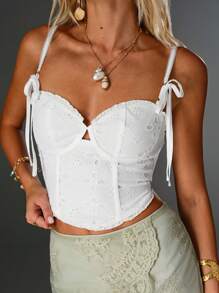 TRNVIE White Hollow-Out Embroidery Flower Women's Camisole Tank Top