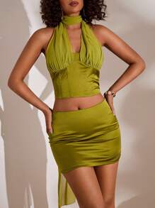 Opulessa Summer Beach Vacation Holiday Outfits Women Two Pieces Outfits For Daily Wear - Green - View 5