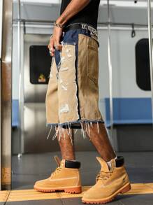 PAVTROS Quần short denim rách rách viền tua rua thường ngày cho nam - Nhiều màu - Xem 8