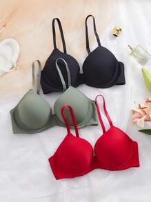DesireSculpt 3件套女士简约舒适文胸，纯色日常钢圈文胸 - 彩色 - 查看 3
