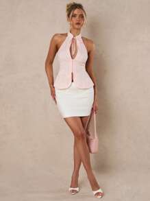 Glamine Damen Französischer Stil Jacquard gestricktes sexy ausgeschnittenes ärmelloses Cami Top, minimalistischer Lässig Alltags-Look, Off-Shoulder Top, Sommer Outfits für Damen, Sommer Tops, Crop Tops - Pink - Übersicht 1