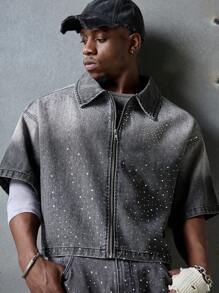 NEON BLANC 男士街头风无袖铆钉牛仔衬衫