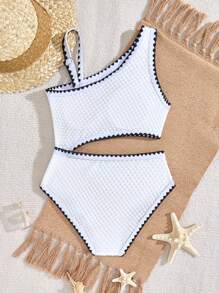 女孩时尚假日可爱黑色贝壳边连体衣，青少年款 - 白色 - 查看 2