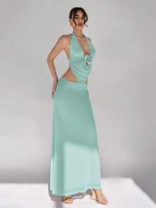 Aloruh 女士优雅性感露背吊带连衣裙 - 綠色 - 查看 4