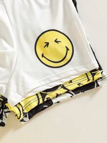 SmileyWorld® | SHEIN 3pcs Men Black & Yellow Smiling Face Print Basic Boxer Briefs,Summer Casual Short
