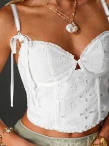 TRNVIE White Hollow-Out Embroidery Flower Women's Camisole Tank Top