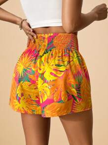 Travachic 海滩女士热带印花褶皱腰短裤