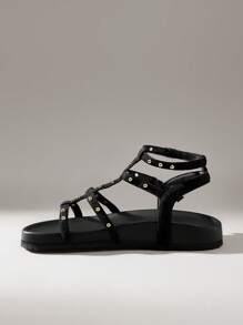 Solecia Giày sandal đế bằng buộc dây hở mũi thời trang nữ, màu nâu, thoải mái cho kỳ nghỉ xuân/hè - màu đen - Xem 5