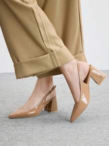 CUCCOO BIZCHIC 女士时尚杏色露背尖头粗跟高跟鞋，经典简约通勤、约会、派对、节日、婚礼 - 卡其色 - 查看 4