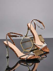 SHUZIA Women's Cross Straps Rhinestone Ankle Strap Round Toe High Heel Sandals - Multicolor - View 5
