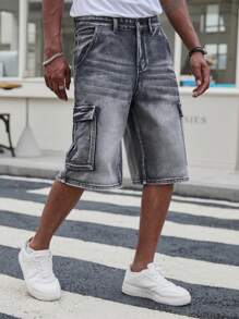 Manfinity LEGND 男士时尚休闲牛仔宽松短裤 - 灰色 - 查看 3