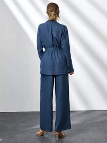 CLARA VERO Two Pieces With Belt Details, Cozy Sets, Easy To Wear At Home And Outdoor - Navy Blue - View 2