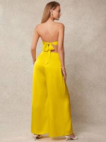 L'Amorae Women's Sexy Backless Bandeau Jumpsuit, Summer - Yellow - View 5