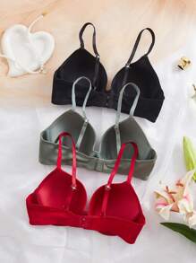 DesireSculpt 3件套女士简约舒适文胸，纯色日常钢圈文胸 - 彩色 - 查看 2