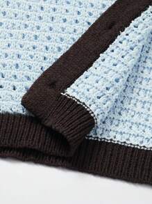 Manfinity Homme Men's Contrast Color Trimmed Front Button Casual Short Sleeve Knitted Top - Blue - View 8