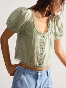 Bohemela 女式加大码平纹泡泡短袖圆领衬衫