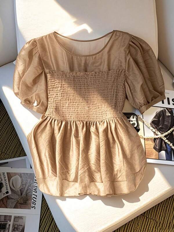 Franclia Plus Size Vintage Luxurious Elegant A-Line Ruffle Hem Short Sleeve Women Blouse