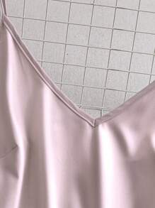 Franclia Vestido corto elegante de línea A con escote en V y tirantes de espagueti, versátil - Rosa - Ver 5