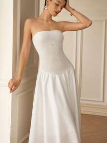 GENKIRA Women's White Summer Elegant Vacation Long Dress, Old Money Style Solid Color Sleeveless Cinched Waist Flare Hem, European American Fashion Chic Dress - White - View 6