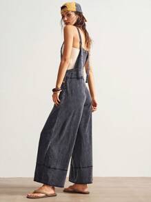 Bohemela Boho 4th Of July Casual Solid Color Woven Wide Leg Loose Bib Color Block Distressed Women Jumpsuit