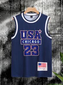 Manfinity Sporsity Men's Summer Casual Letter Print Tank Top Basketball Jersey Sports Jersey, Retro Basketball Shirt, Chicago Jersey