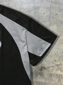 AXEPEAK 男士宽松针织镂空短袖圆领T恤，夏季 - 黑色 - 查看 4