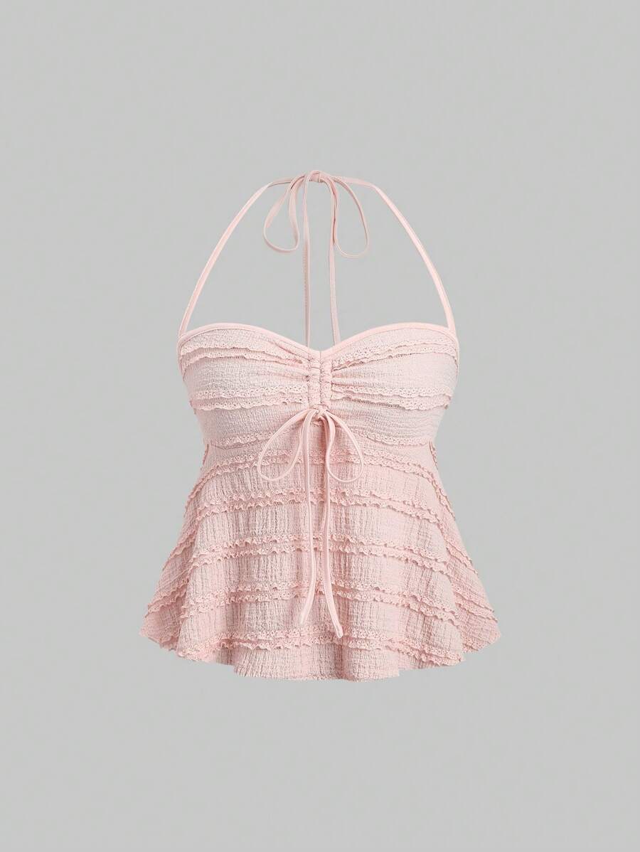 Sweetra 女士夏季纯色纹理吊带上衣 Y2K