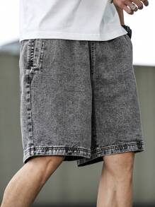 Manfinity Hypemode Men's Solid Color Pocket Casual Loose Fit Denim Shorts