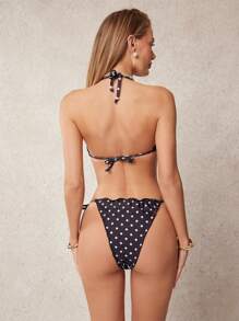 L'Amorae Elegant Summer Polka Dot Beaded Tie Up Bikini Bottom