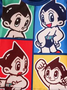Astro Boy X SHEIN 男婴卡通图案蓝色休闲运动T恤和短裤套装