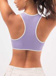 SHEIN Sport Studio Damen Sport-BH mit Kontrastbindung und Rundhalsausschnitt, geraffter Saum, Damenbekleidung, Sport-Trainingskleidung, Damen-Trainingsoberteil, Damen-Sport-BHs, Damen-Sport-Sets
