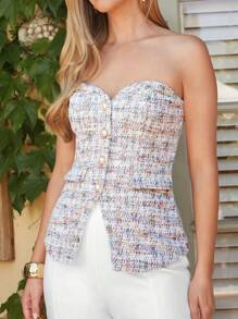 Amorya Faux Pearl Edged Elegant Sleeveless Party Blouse For Women