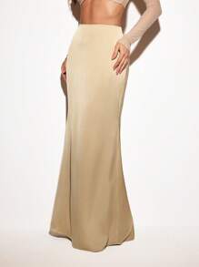 VIOLA AND VESPER Warm Sand Elegant High-Waist Satin Mermaid Maxi Skirt Women Summer Outfits