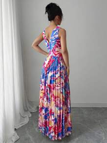Elenzga Váy đi nghỉ gợi cảm hở vai cổ chữ V họa tiết hoa nhỏ nhắn cho nữ - Nhiều màu - Xem 2