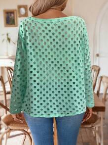 EMERY ROSE Plus Size Women Hollow Out Round Neck Casual Long Sleeve Pullover Top