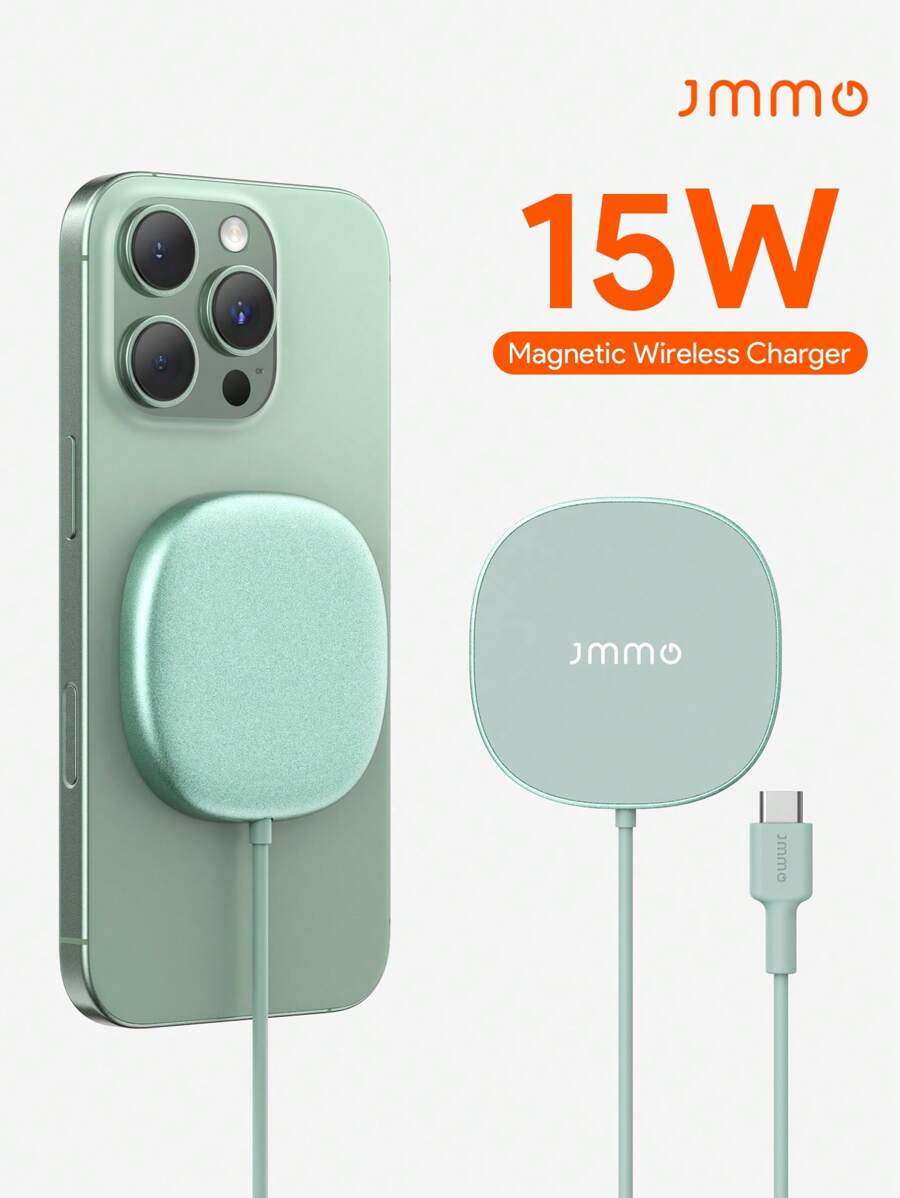 JMMO 磁性无线充电器 15W 最大快速充电、强磁性、自动对准、轻薄无线磁性充电器兼容手机、耳机和 Apple Watch 圣诞礼物、秋冬必备品 - 綠色 - 查看 1