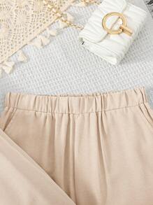 SHEIN Teen Girls' 3 Piece Set: Apricot Casual School/Home Loose Shirt, Vest And Relaxed Pants Set - Apricot - View 6