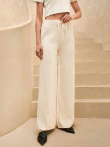 SHEIN Cottnline Floral Print Loose Wide Leg Trousers With Ribbed Cuffs - Apricot - View 5