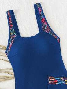 Swim Lushoire 2pcs/Set Sling Tankini Swimwear, Minimalist Design Suitable For Summer - Teal Blue - View 4