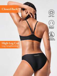 Swim Nautrix 2pcs Spaghetti Strap Crop Top And Low-Waist Bikini Bottom Sexy Swimsuit Set, Summer - Black - View 1