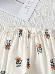 寶寶男孩可愛熊和宇航員印花兩件套家居服，包括針織外套和長褲 - 杏色 - 查看 8