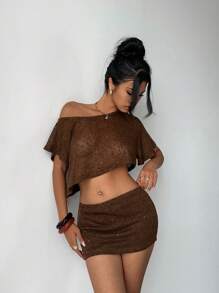 Aloruh 女士日常两件套服装 - 咖啡棕 - 查看 6