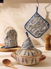 Cirelle Cirelle Gants de cuisson légers à motif de feuilles bleues d'été | Matériau de mise à niveau de cuisine maison résistant à haute température Gants de four | Set isolant de couverture de casserole, sous-plat, tapis de table en tissu triangle. Cadeau pour la fête des mères, Essentiels de cuisine Rama, Fournitures de cuisine, Utilisation pour fêtes, Utilisation pour la cuisson, Fournitures de restaurants haut de gamme